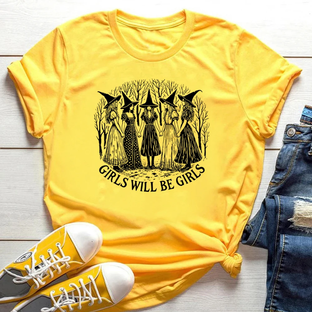 Girls Will Be Girls Witch Shirt Judith Beheading Holofernes Gothic Tee Unhinged Feminist Girl Power Halloween Women Witch Shirts 4