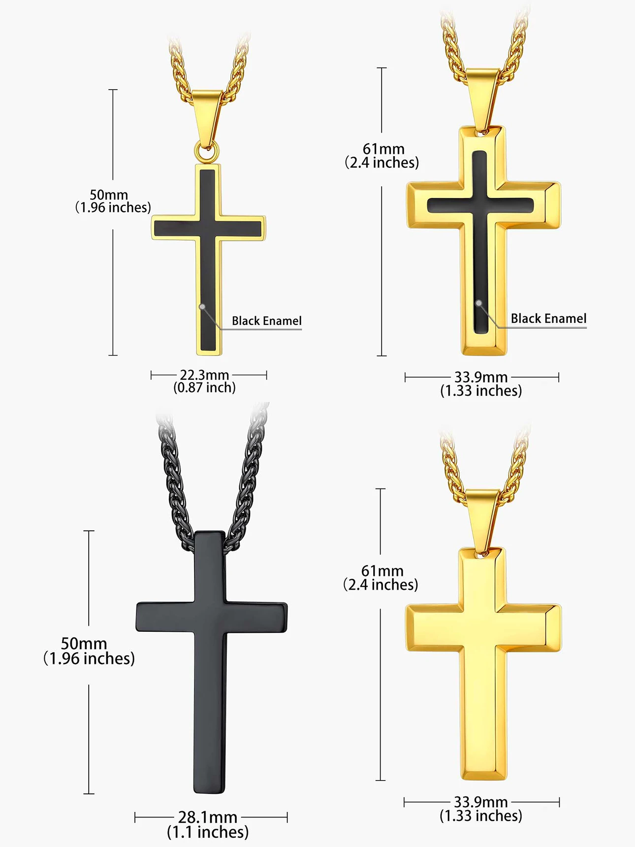 U7 Stainless Steel Cross Pendant Necklace for Men Woman Silver Gold Black Color Simple Religious Jewelry Gifts 22 Inches Chain
