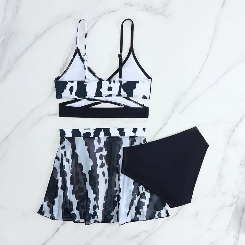 Girls 3 Pack Print High Waisted Bikini Sets with Beach Skirt Kids Swimsuit 8-12 Years Children's Swimwear Beachwear Bathing Suit
