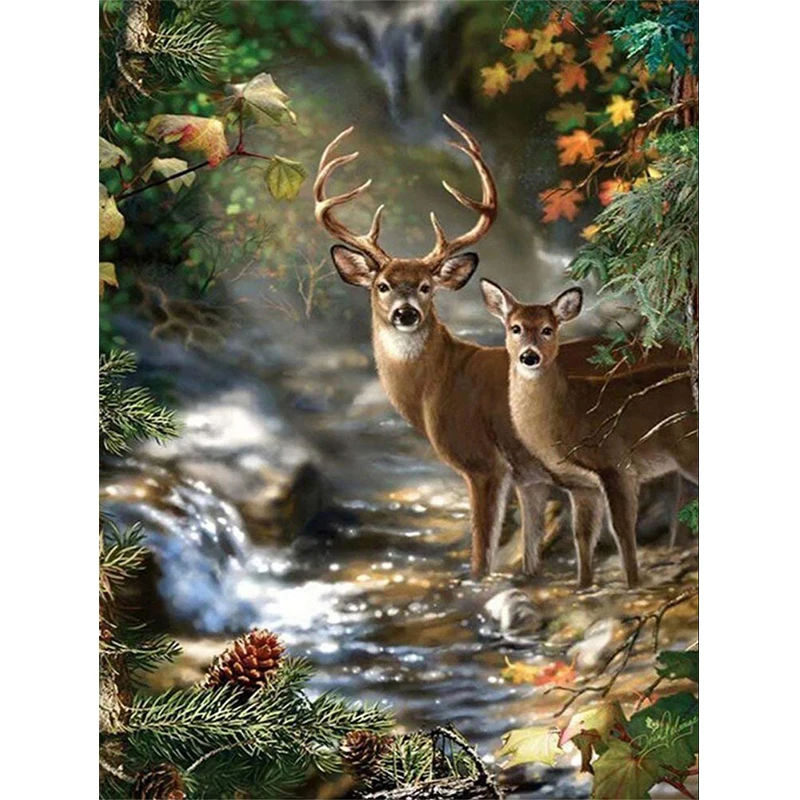 Unisonju 5D DIY Diamond Painting Little Horned Deer in the Forest Diamond  Embroidery Full Square Round Cross Stitch Home Decor