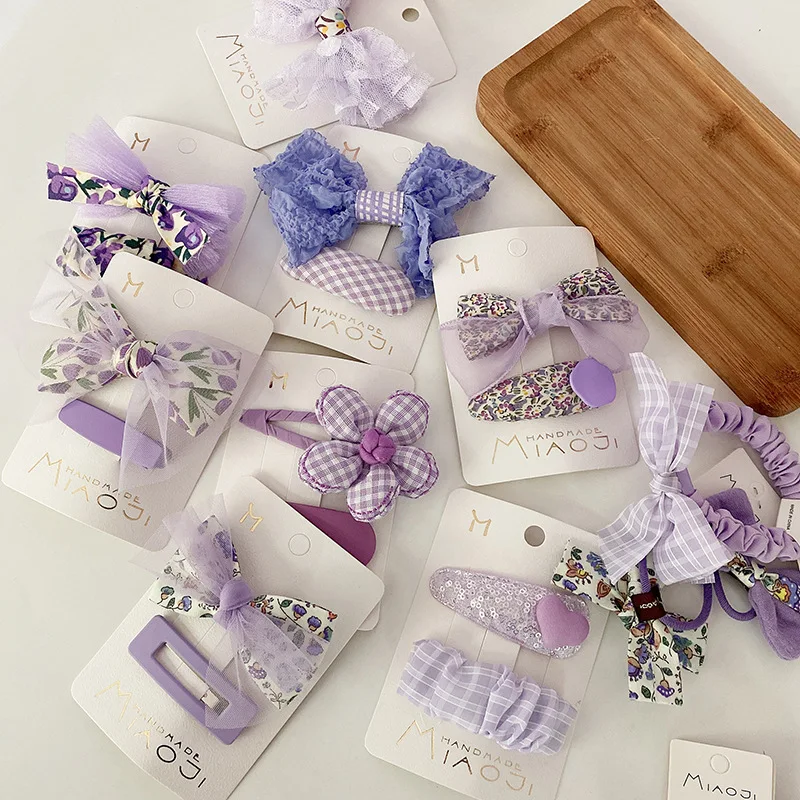 Korean Sweet Purple Bows Hairpins Fabric Floral Print Barrettes for Girls Hair Bands Headwear Girls Kids Hair Accessories
