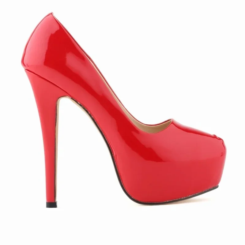 Women High Heels Pumps 14cm Round Toe Stilettos Talon Femme Sexy Ladies Red Wedding Shoes Black Platform Heels Big Size 3