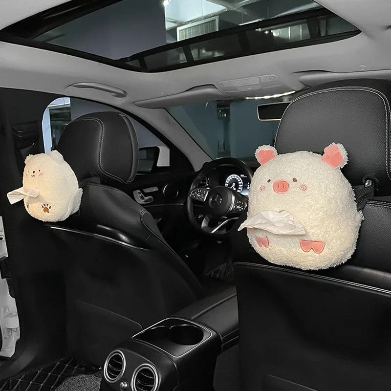 Car Tissue Box Cute Plush Animals Napkin Tissue Paper Holder Portable Drawer Box Car Seat Back Armrest Box Tissue Boxes Bag 3