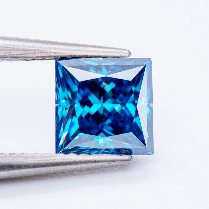 Moissanite Loose Stone Princess Cut aquamarine Colour Lab Created Diamond Gemstone Pass Diamond Tester with GRA Certificate
