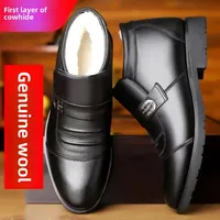 Men's Warm Non-Slip Cow Leather Business Casual Shoes Middle-Aged And Elderly Cotton Shoes With Rubber Outsole For Winter