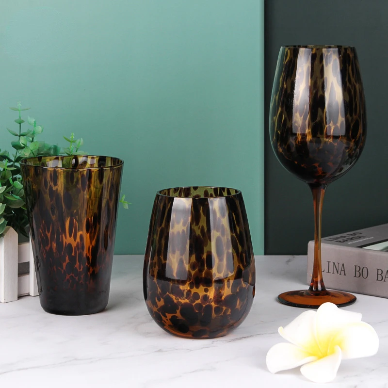 Amber Leopard Spot Crystal Glass Cup Medieval Vintage Drinkware Glassware  Handmade Egg Shape Water Teacup Wine Goblet Beer Mug