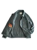 Amekaji Wear Clothes Men Honeycomb Stripes Denim Casual Jacket Coat Loose Version Japanese-Style Retro Washed Old 1