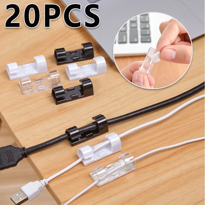 20pcs Cable Organizer Clips Desktop Wall USB Cable Management Wire Winder Manager PC Cellphone Charging Data Line Winder