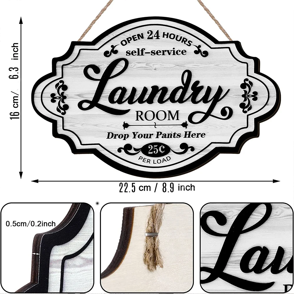 Vintage Laundry Room Wooden Sign Laundry Room Decor Home Family Decor Sign for Laundry Room  Bathroom  8.8 x 6.3 x 0.2 Inch