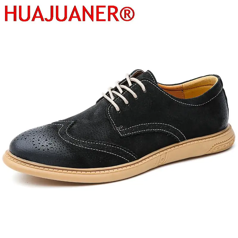 

2023 Mens Shoes Suede Casual Leather Brogue Shoes Men Non-Slip Business Office Formal Oxford Leisure Walk Lace-up Derby Footwear