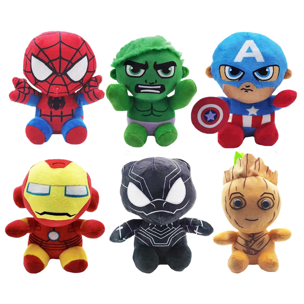 20cm Disney Marvel The Avengers Plush Toys Captain America Hulk Spider Man Iron Man Black Panther Cartoon Stuffed Doll Kid Gifts disney marvel the avengers plush captain america panther groot rocky spiderman iron man hulk cartoon anime stuffed doll kid gift