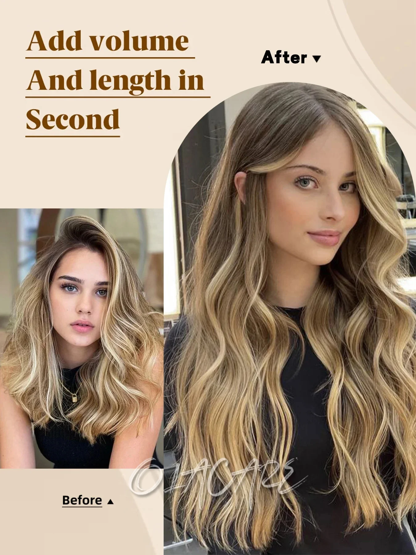 Synthetic Curly Wavy Hair Extensions Clip In Omber Brown Blonde
