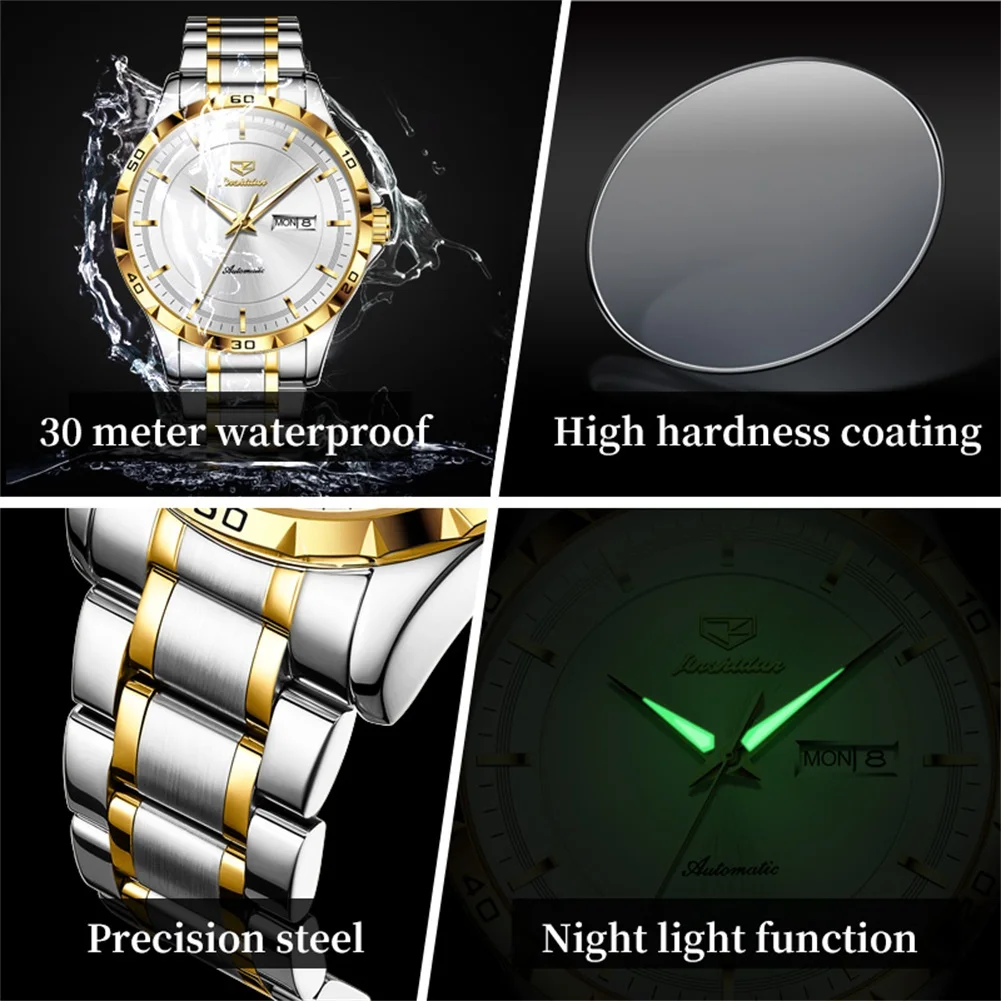 JSDUN 8964 Men's Watch Fashion Business Mechanical Watch For Men Week Calendar Display Waterproof Man Automatic Wristwatch