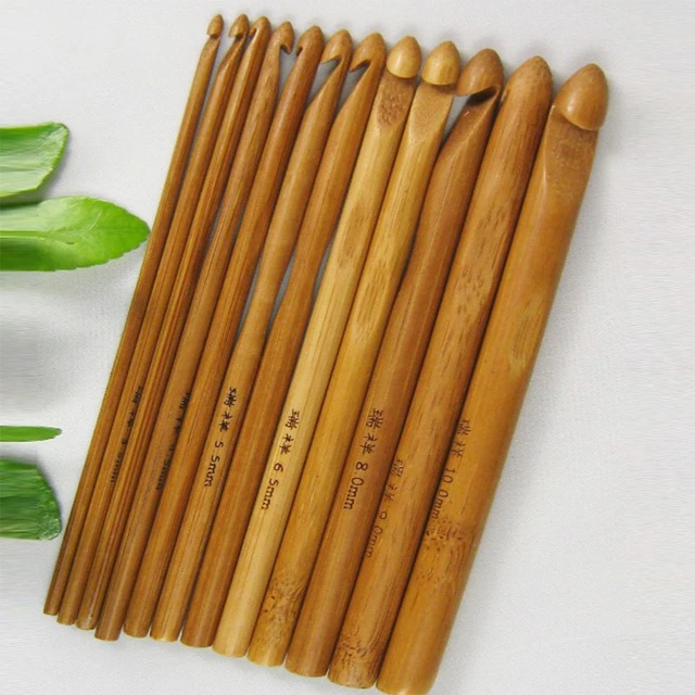 12Pcs Natural Wooden Bamboo Crochet Hooks Set DIY Wooden Knitting Needle