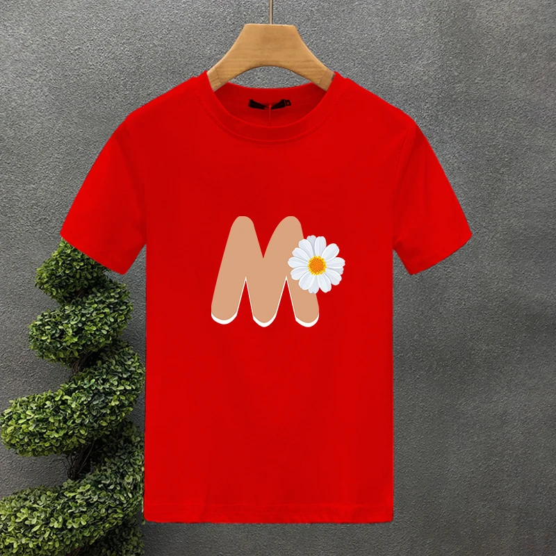 T-shirt uomo 100% cotone con stampa floreale e lettere a maniche corte_voghion.com