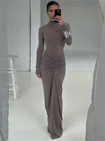 Tossy Pleated Fashion Patchwork Long Dress Women's High Waist Long Sleeve Solid Slim Party Dress Summer 2024 Female Maxi Dress 1