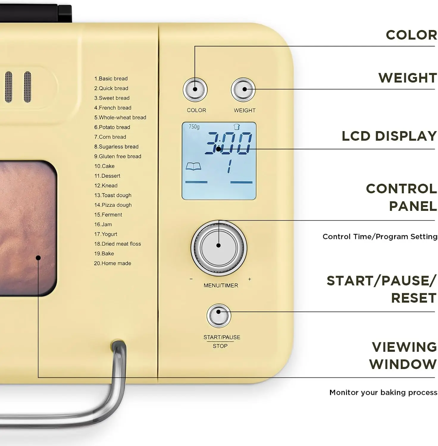 20-IN-1 Bread Maker, Dual Heater 2LB Bread Machine BPA-Free Material & Nonstick Ceramic Pan Compact Bread Maker Machines 3
