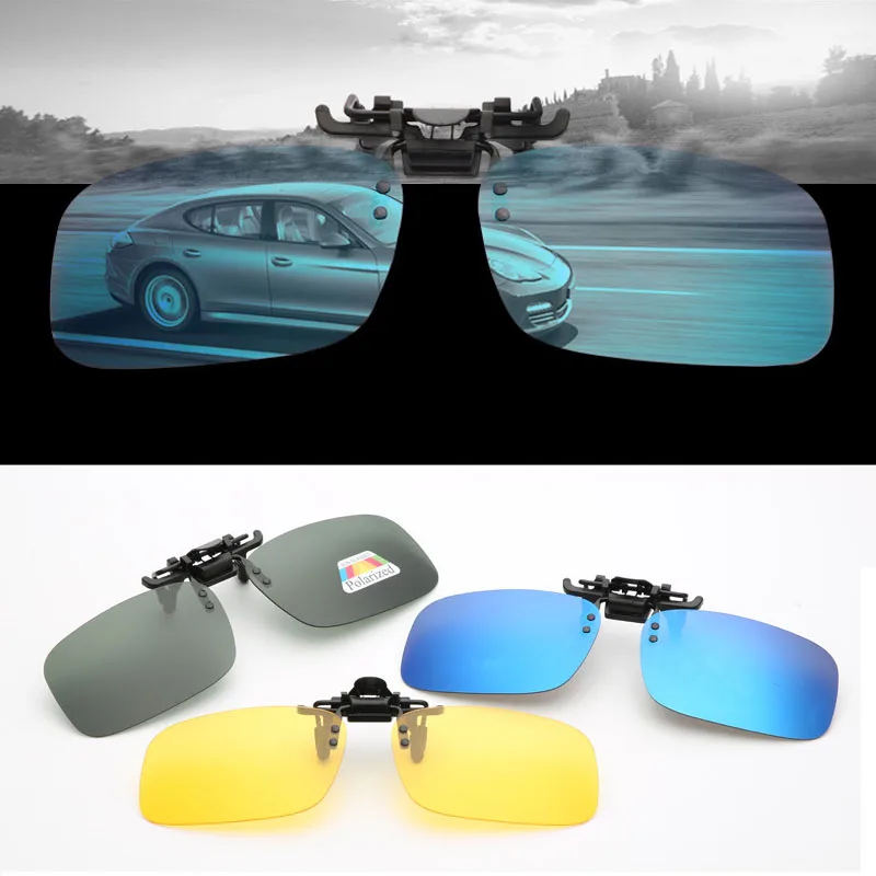 Men Polarized Square Flip Up Clip on Sunglasses Photochromic Polarised Women Sun Glasses for Night Driving Lens