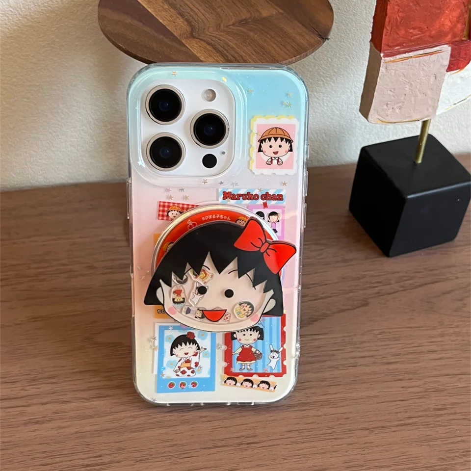 Japan Kawaii Chibi Maruko-chan magnetic stand phone case for