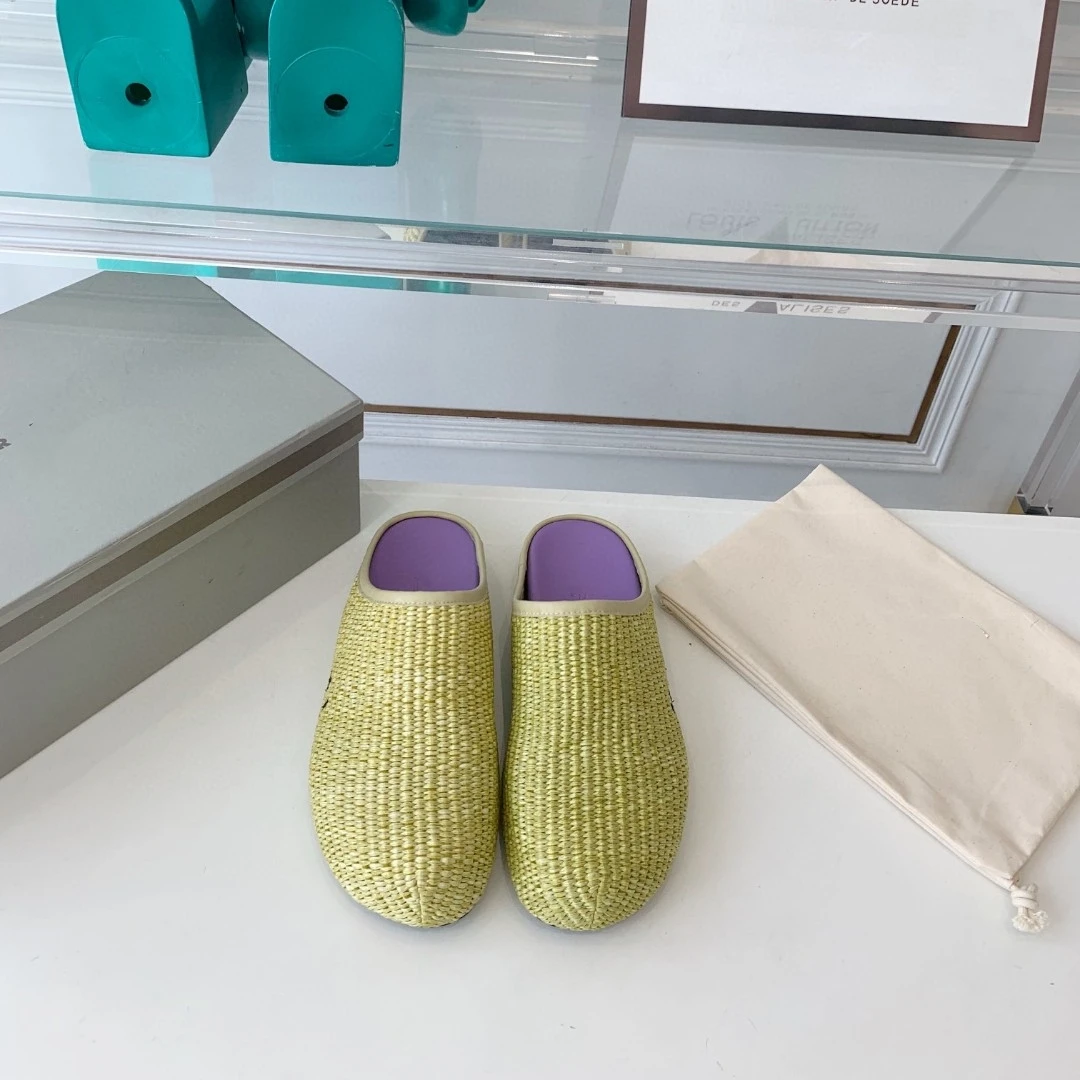 New Couple Big Head Flat Bottom Slippers Cunning Baotou Knitted Half Tuo Men's and Women's Round Head Casual Single Shoes Trend