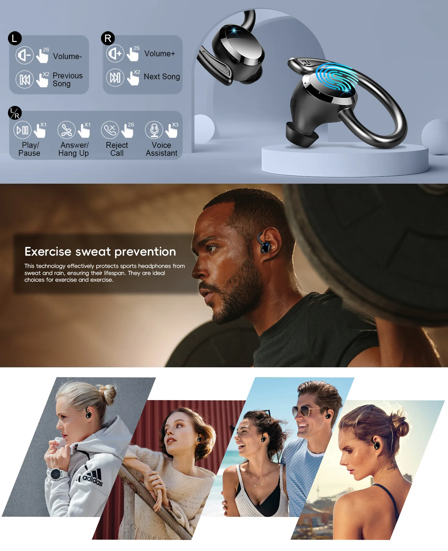 Cross-border foreign trade new Q38 ear mounted wireless smart 5.2 Bluetooth head