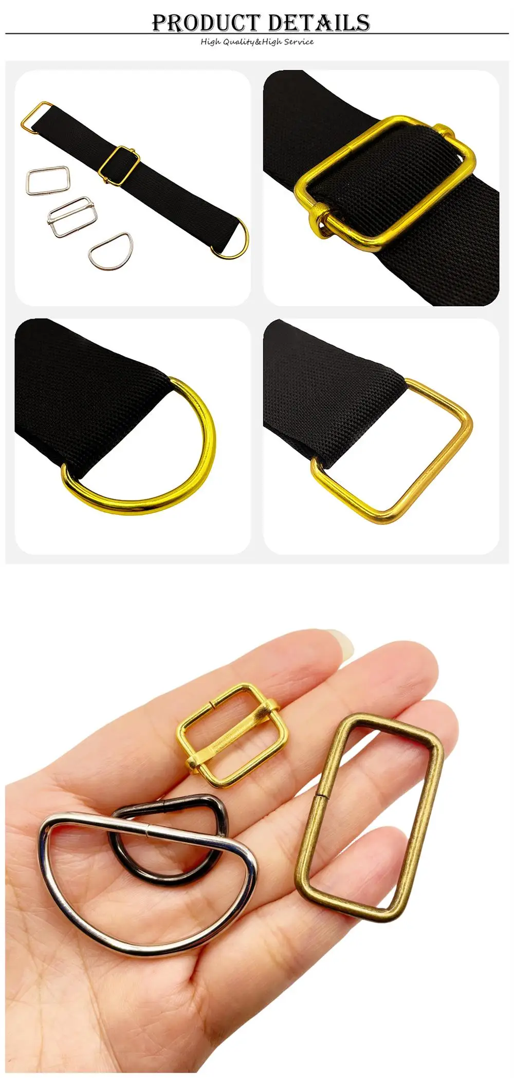 10 Stück/Packung Drahtgeformte Metall-D-Ringe Rechteckige Schlaufen Tri-Glide Schiebeverschluss Nicht-geschweißte Gürtelschnalle – Detail 16