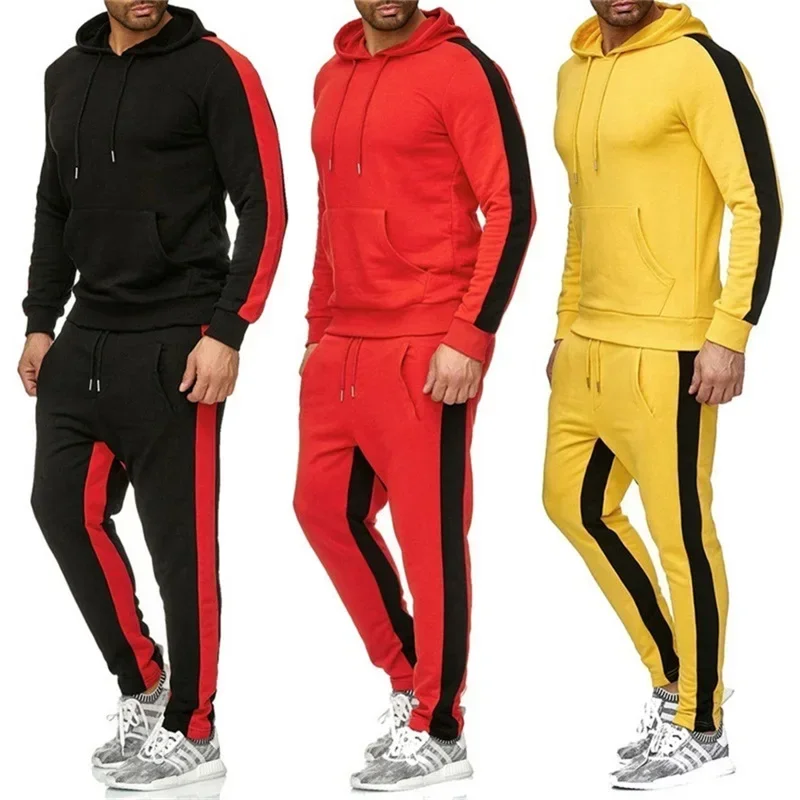 Men's 2 Piece Tracksuit Color Block Sweatsuit Stripes Casual Winter Long Sleeve Warm Moisture Wicking Breathable Sportswear Suit
