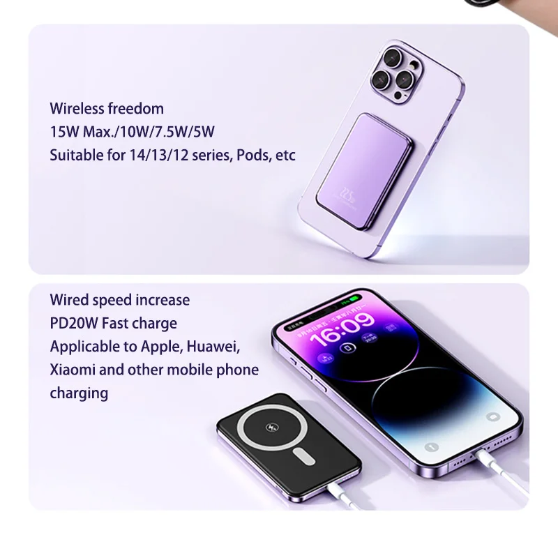 Xiaomi Ultra Slim Power Bank Mac Fast Charge Auxiliary Battery 50000mAh Magnetic Magnet Wireless Charging For IPhone Samsung 3