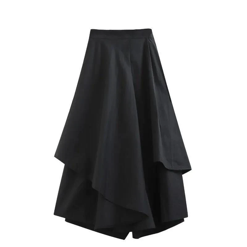 Gothic Irregular Midi Skirt  Women’s Y2K High Rise Waist Cargo Harajuku Vintage Punk Japanese Black Pleated Casual A-line women’s Plus size Japan Pleated Skirts for woman in black