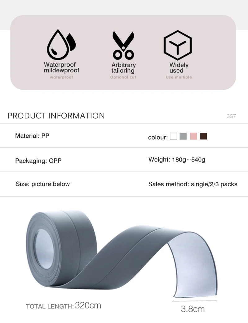 3.2m Bathroom Waterproof Sealing Tape Shower Sink Bath Sealing Strip