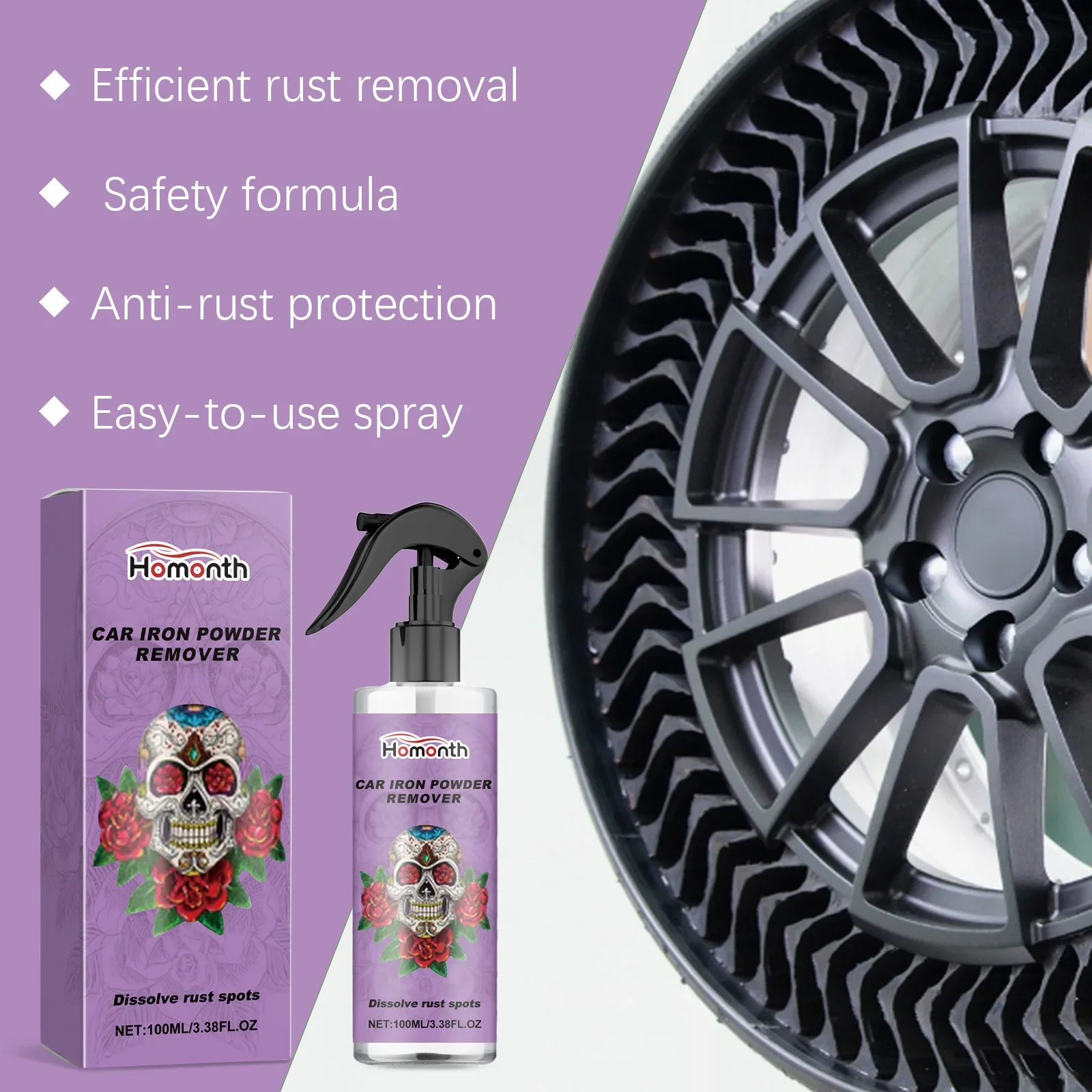 HOMONTH Multi-Purpose Rust Remover Spray for Wheels Effective Wheel Rust Inhibitor and Cleaner