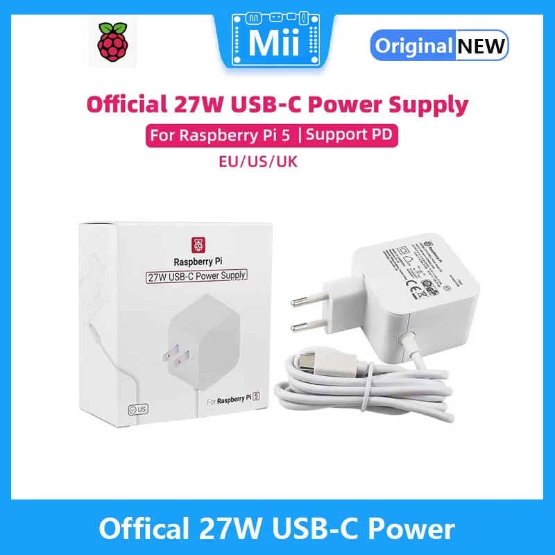 Alimentatore Ufficiale Raspberry Pi 27W Usb-C 5.1V 5A Compatibile Per Ricarica Pd Spina Eu Us Uk Per Raspberry Pi 5