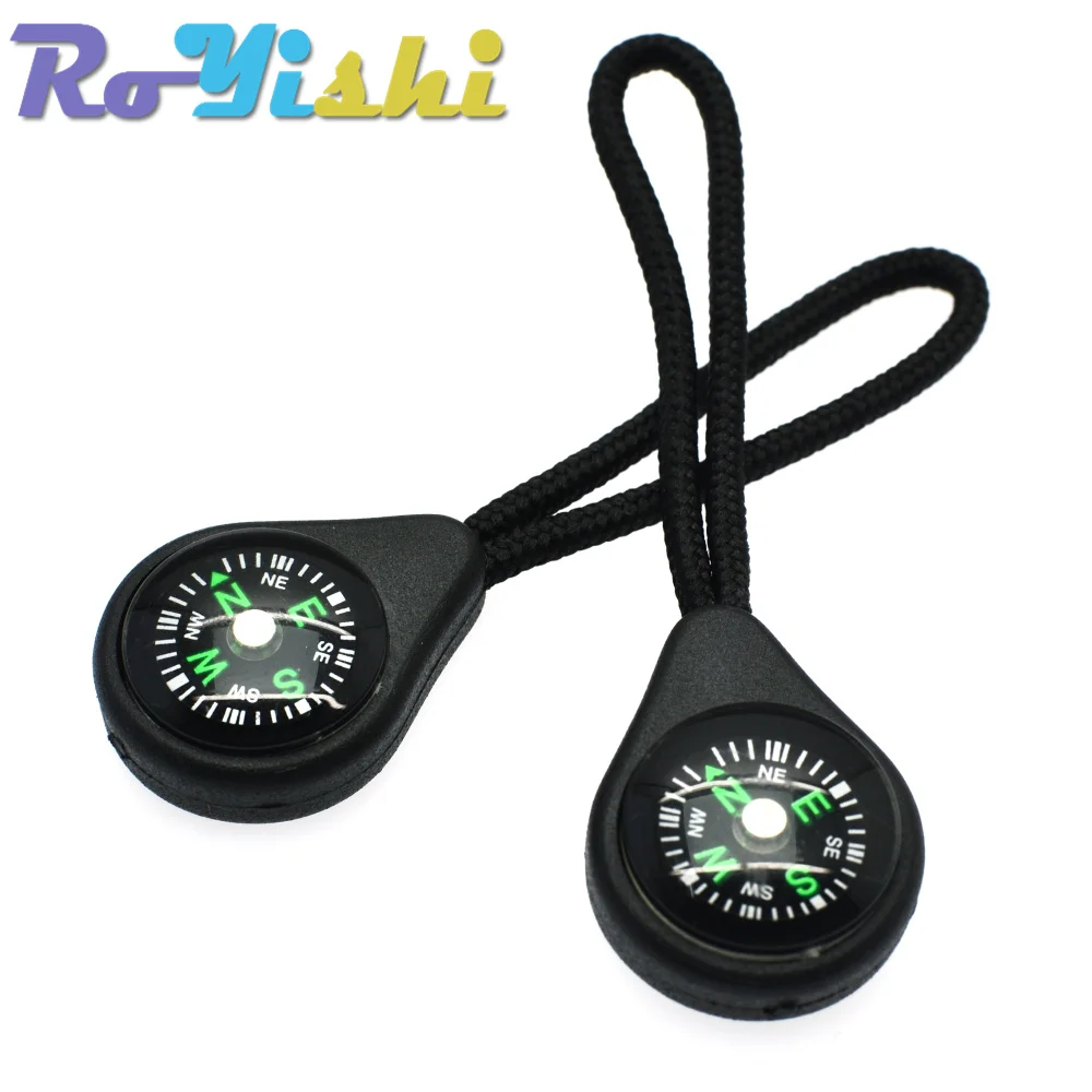 5 Pcs/Pack Compass Zipper Pull With Strap For Backpack Gym Suit Garment Accessories Black