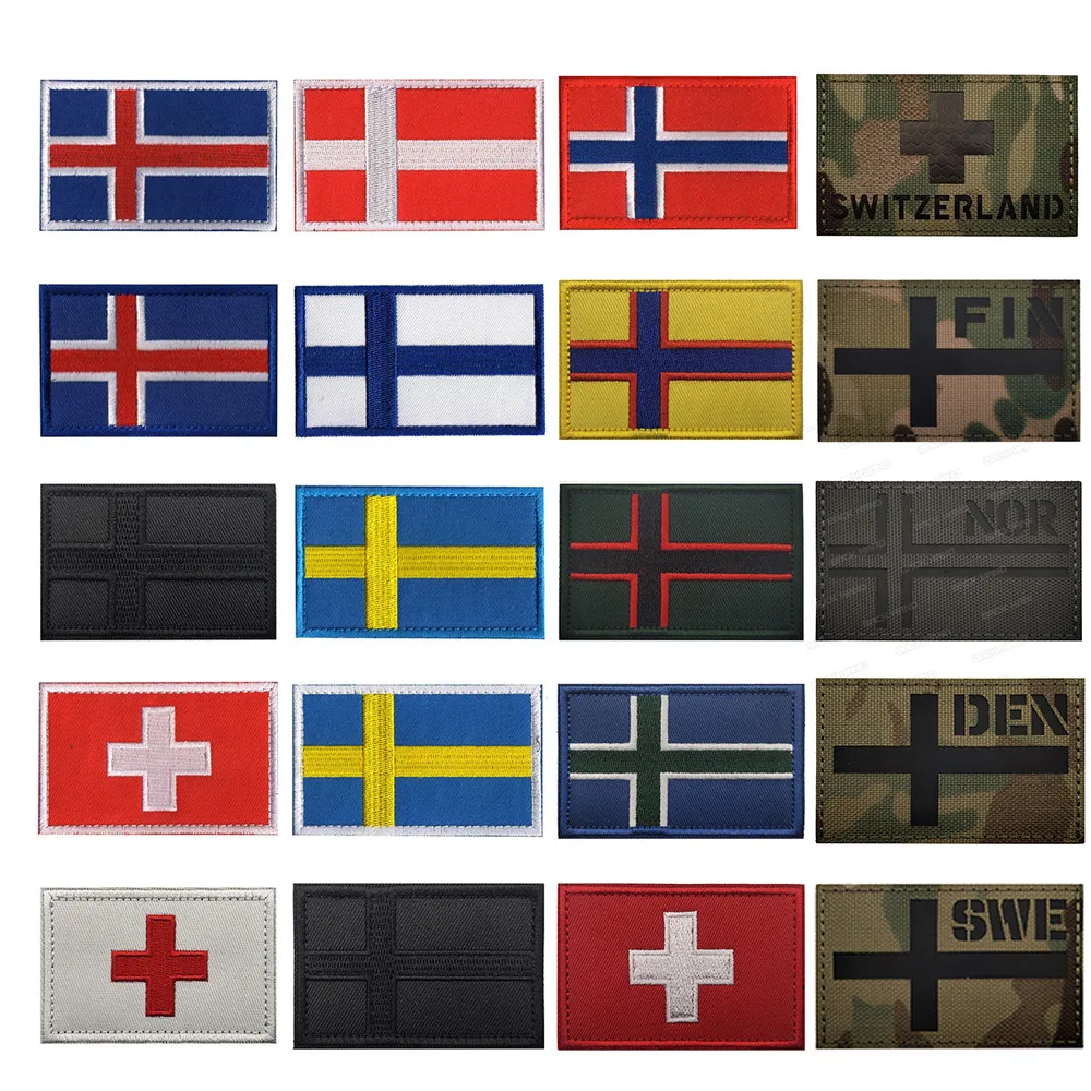 スウェーデンノルウェーデンマークアイスランドフィンランドスイス国旗刺繡パッチバッジヨーロッパ国旗ストライプ服 Aliexpress ホーム ガーデン