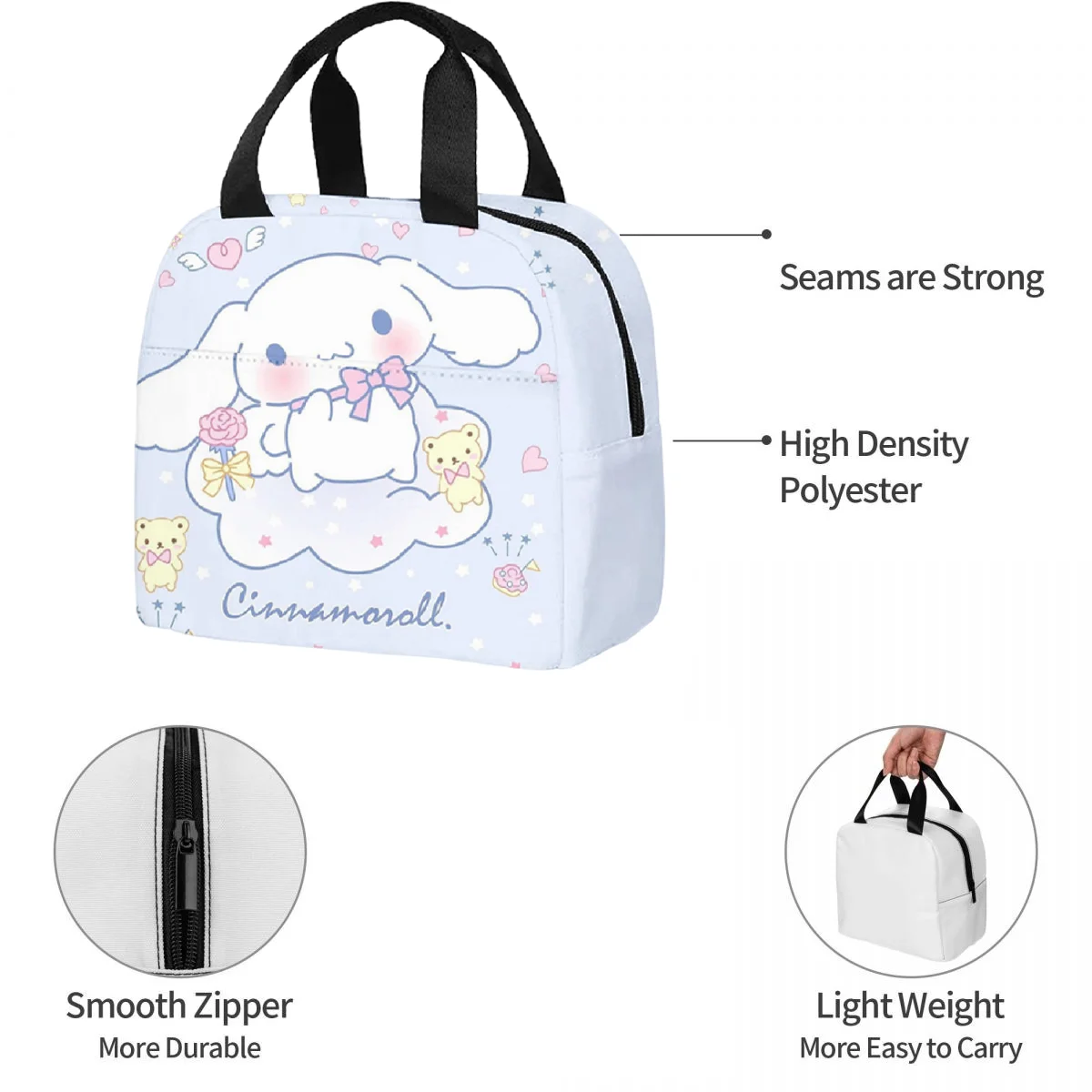 Cute Girl's Cinnamoroll Lunch Box Bag Storage Insulated Cooler