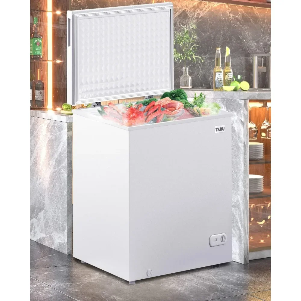 Large Chest Freezer,  7 Level Adjustable Temperature, Deep Freezer with Removable Storage Basket with Top Open Door,White 2
