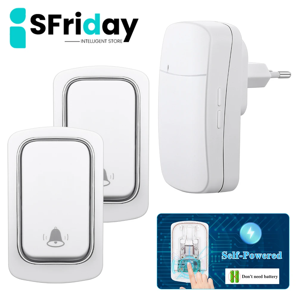 Wireless Doorbell IsFriday Wireless Doorbell Without Batteries Waterproof Outdoor Kinetic Bell Self-powered Button Dog Doorbell Ring Chimes