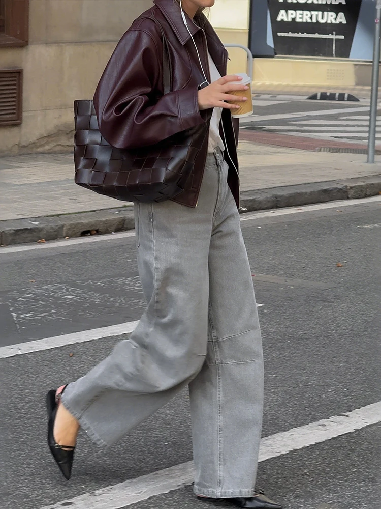 Nibber Zipper Jacket Woman Faux Leather Autumn Trend Lapel Full Sleeve Hottie High Street Fashion Versatile Style Basic Coats