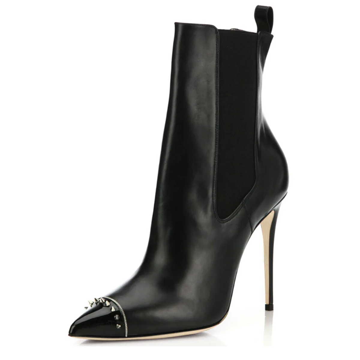 

European and American Women's Black Pointed Rivet Sleeve, Thin High Heel Short Boots, Foreign Trade Large Size
