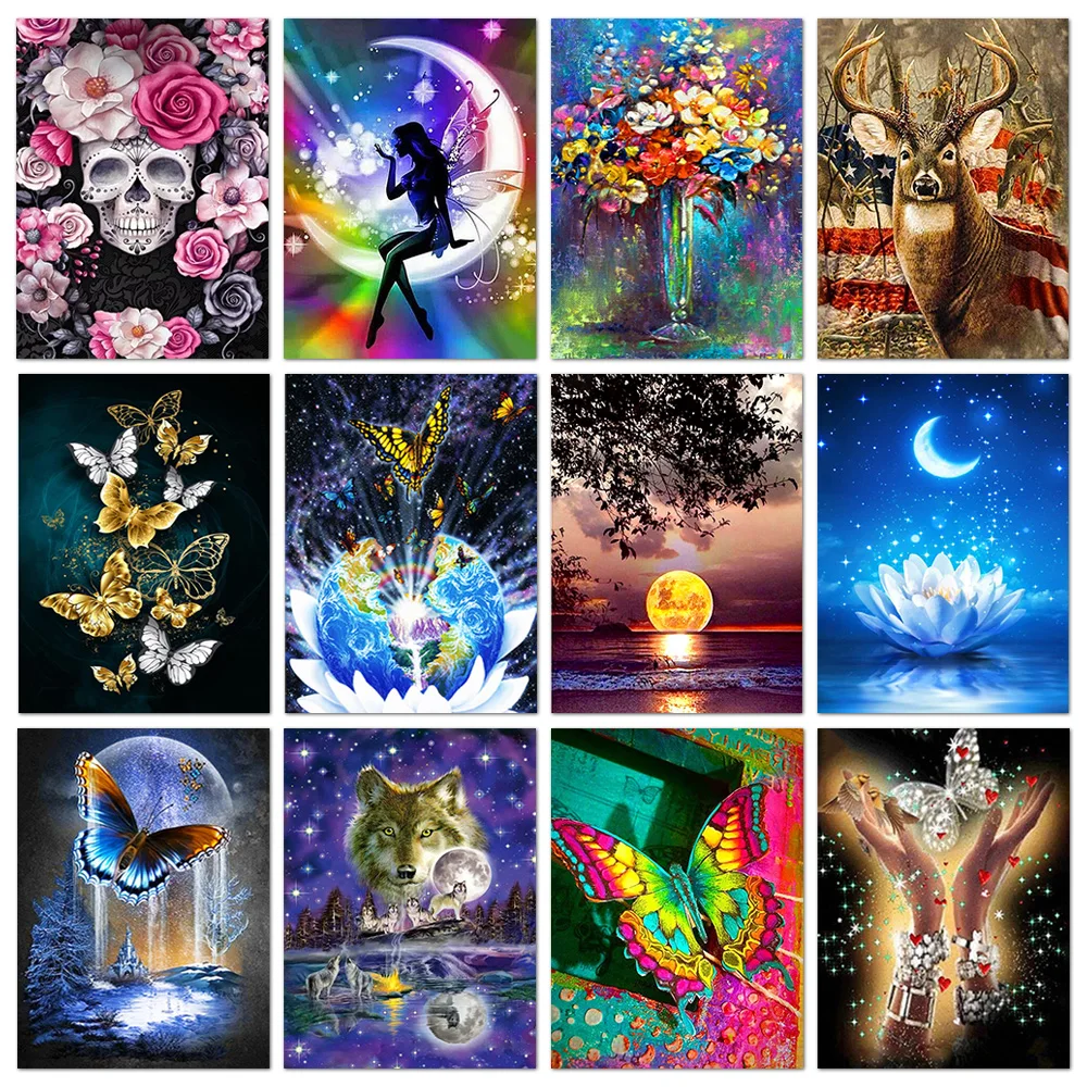 Diy 5d Diamond Painting By Numbers Kits Moon Flower, Diamond Art Landscape  Crystal Embroidery Cross Stitch Art Craft Wall Sticker Decoration Wall Deco