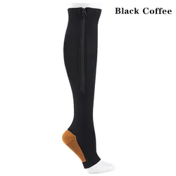 Zippered Knee - High Compression Socks for Men and Women - Anti - Fatigue Stretchy Outdoor Sports Socks (YSZ01 - BKCO)