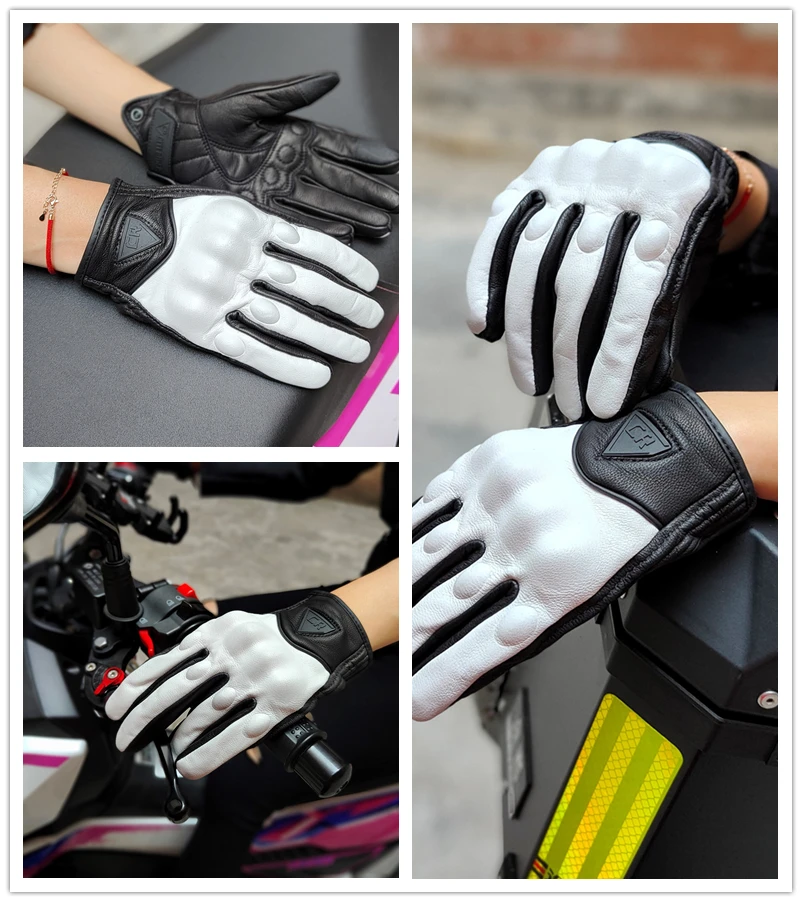 Retro Sheepskin Waterproof Leather Motorcycle Gloves Racing Glove Men Women Motocross Winter Gloves Full finger Guantes Moto motorcycle knee pads