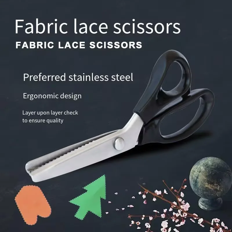 Professional Stainless Steel Dressmaking Sewing Pinking Shears 23.5cm Handled Craft Scissors Zig Zag Fabric Decorative Edge Tool sewing scissors,craft scissors