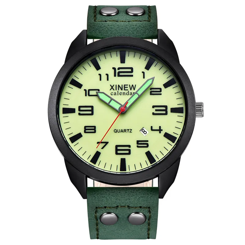 

Men Genuine XINEW Brand Cheap Watches Erkek Barato Saat Fashion Leather Band Army Sports Date Quartz Vintage Watch Reloj Hombre