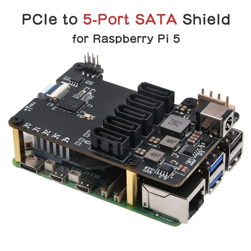 X1009 Pcie To 5 Port SATA Shield for Raspberry Pi 5 Pcie To 5X SATA 3.0 NOT Support Boot From HDD/SSD