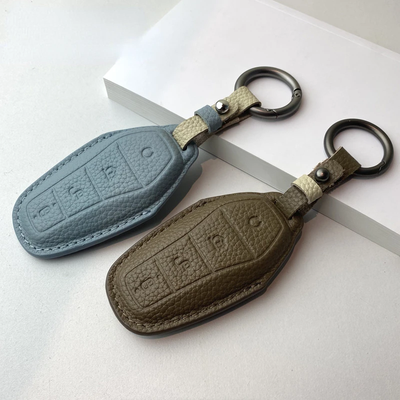 

Leather Simple Style Car Remote Key Case Cover for BYD Tang EV DMI DMP 2020 - 2024 Two Color Combinations More Energetic