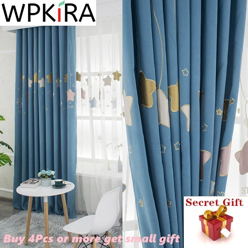 Cortina opaca azul con estampado de grandes para niños y niñas, cortinas modernas para ventana, aislamiento térmico para habitación infantil, sombreado| | - AliExpress