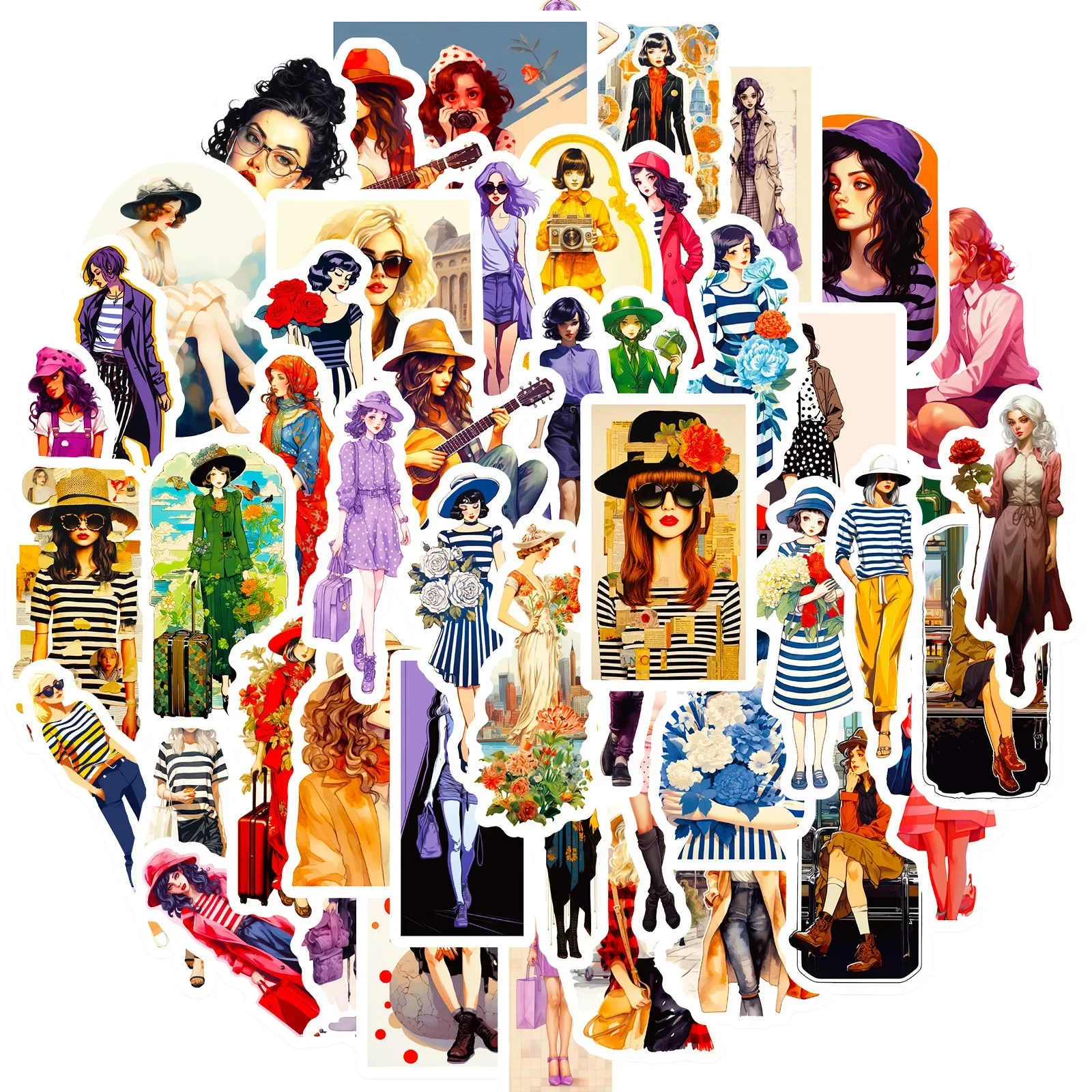 

50Pcs Cartoon Kawaii Fashion Girl Graffiti Stickers Suitcases Laptops Mobile Phone Water Cup Handbook Decorative Stickers