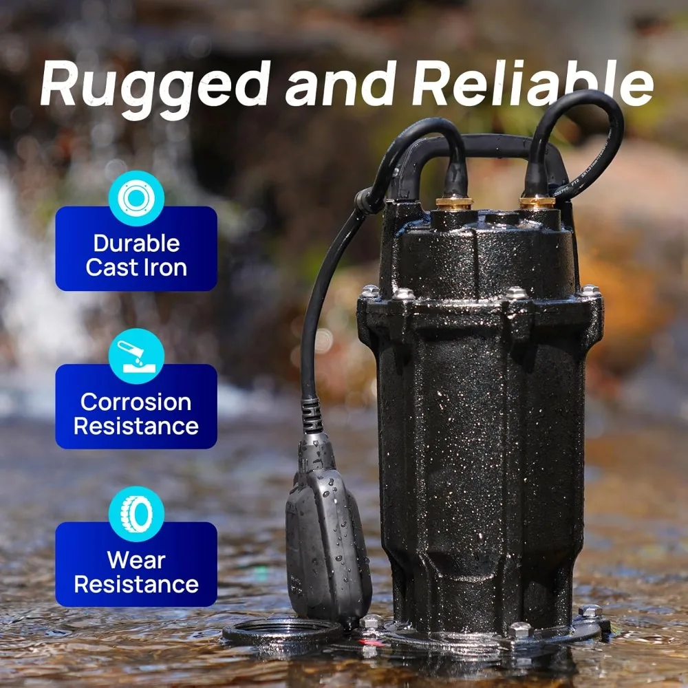 1 HP Sewage Grinder Pump 4200 GPH Submersible with Auto Float Switch, 2 Inch Discharge for Basement Sump Basin