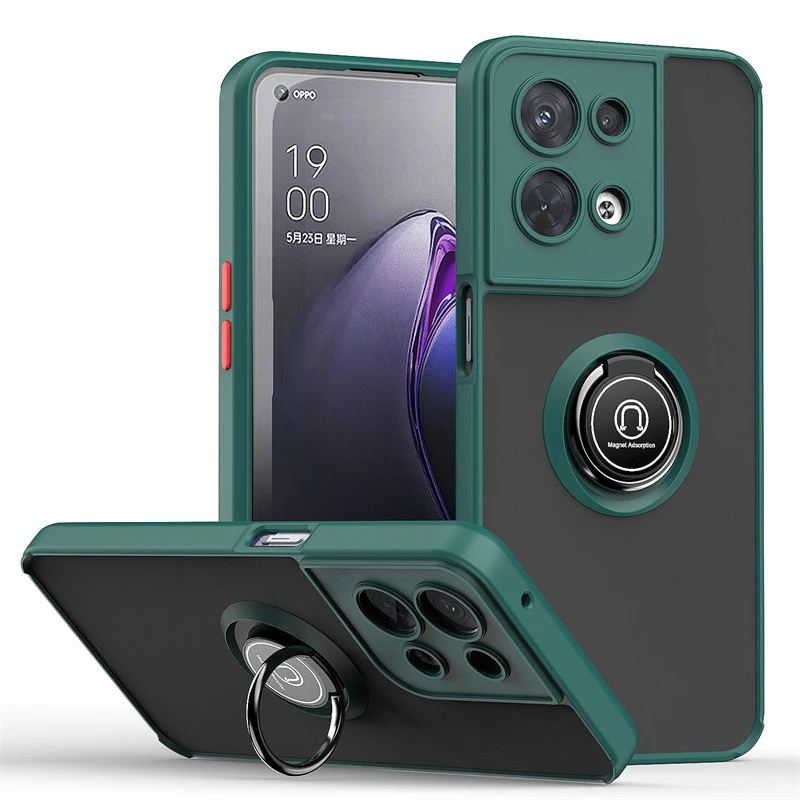 Matte Car Support Magnetic Stand Ring Phone Case for OPPO Reno 8 7 6 5 4 Pro REALME 10 9 A54 A74 A9 A53 A58 A17 Back_voghion.com